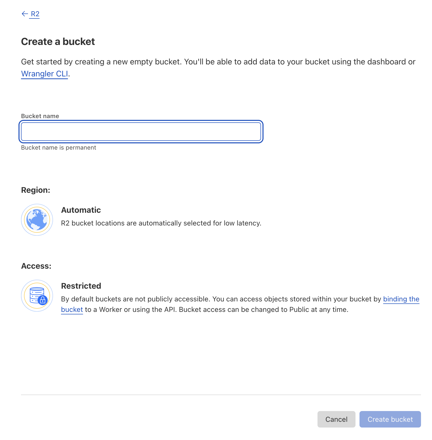 create r2 bucket form
