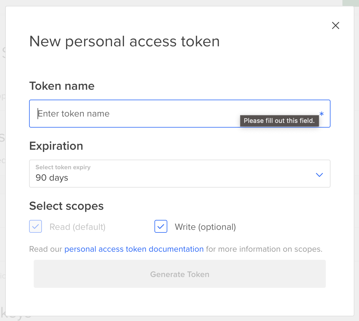 new personal access token